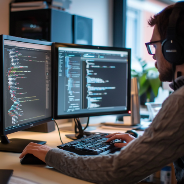 Junger Programmierer Ein junger Programmierer sitzt am Computer